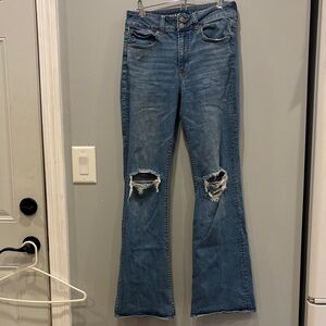 American Eagle Outfitters Blue Distressed Flare Jeans